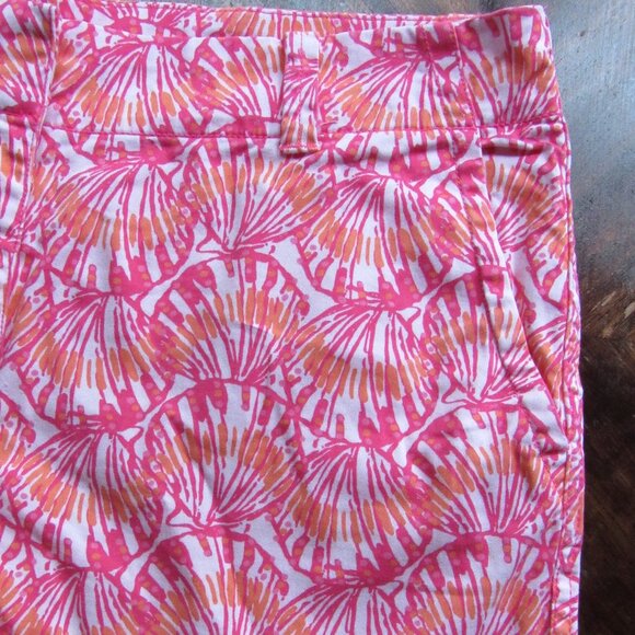 NAUTICAL BEACH SCALLOP SHELL SHORTS-BRIGHT PINK & ORANGE-STRETCH-MINT COND - Picture 4 of 8